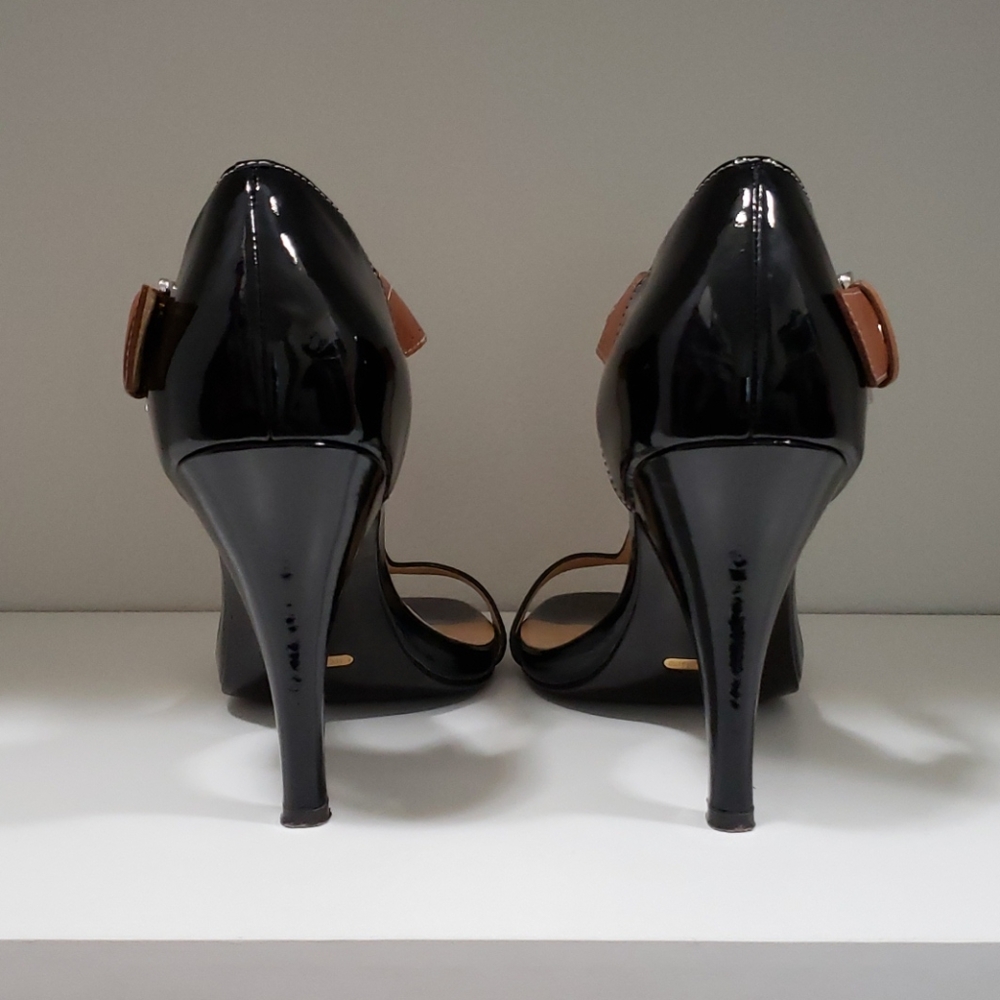 Cole Haan Patent Leather T Strap Sandal BLK s10B - Picture 5 of 8